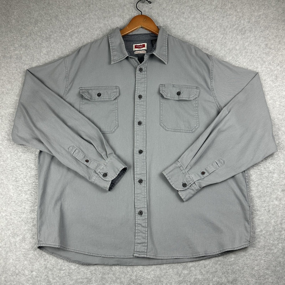 Wrangler Men's XL Gray Flex Comfort Long Sleeve Button Down Casual Shirt